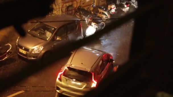 View Window Directly Road Passing Cars Strong Rainy Evening India — Stock Video