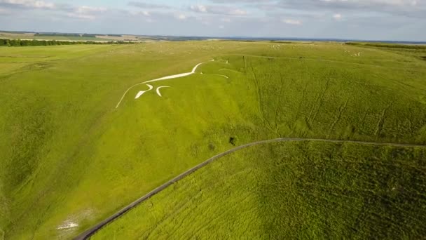 Een Prachtige Drone Sequentie Uit Heuvels Van Vale Whitehorse Oxfordshire — Stockvideo