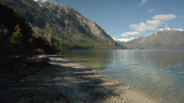 Jeune Couple Brune Caucasien Tenant Main Marchant Bord Lac Traversant — Video