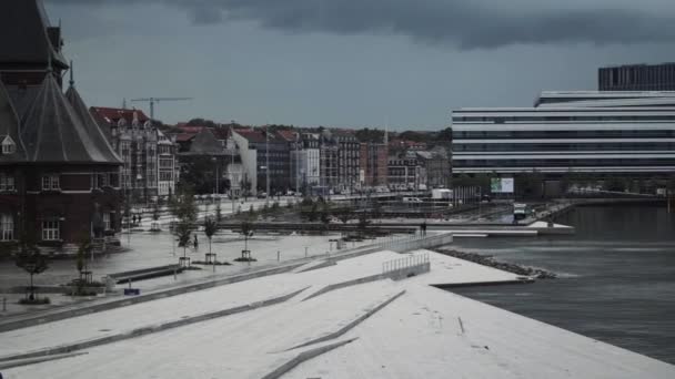 Dokk1 Und Andere Gebäude Der Nähe Des Hafens Von Aarhus — Stockvideo