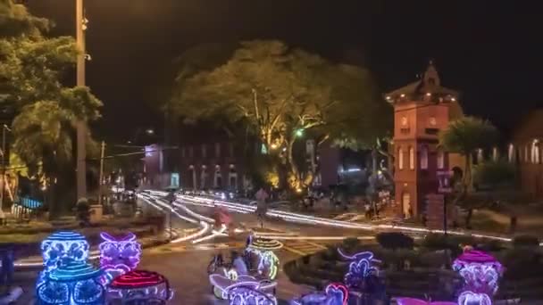 Нічний Таймелапсис Stadthuys Malacca Голландська Червона Площа Вважається Найдавнішим Збереженим — стокове відео