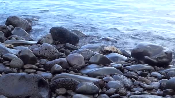 Вулканические Породы Берегах Гавайев Мауи Волны Мягко Бегают Камням Мирной — стоковое видео