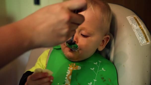 Bambino Mangia Dal Cucchiaio Poi Nutre — Video Stock