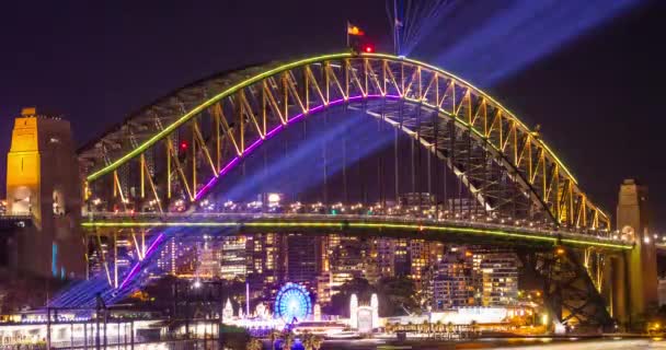Vivid Sydney 2018 Light Festival Harver Bridge Light Installation Medium — ストック動画
