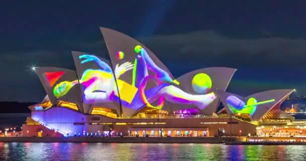 Vivid Sydney 2018 Φεστιβάλ Φωτός Metamathemagic Medium Shot — Αρχείο Βίντεο