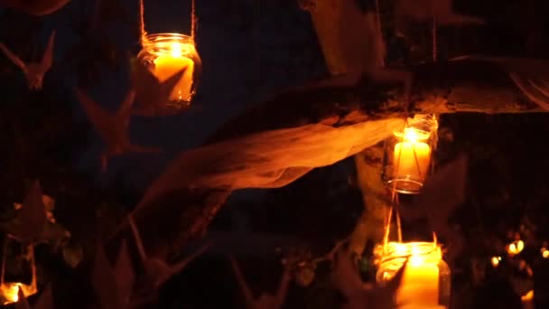 Candele Appese All Albero Con Gru Origami — Video Stock