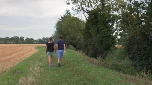 Een Echtpaar Dat Hand Hand Door Een Veld Loopt Het — Stockvideo