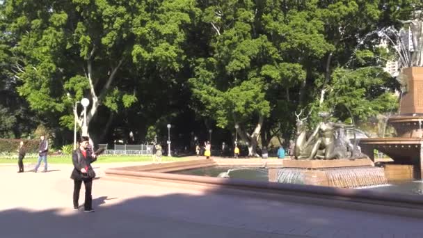 Lassú Serpenyő Hyde Park Szökőkút Körül Sydney Ausztráliában — Stock videók