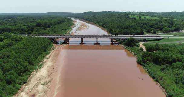 Teksas Ile Oklahoma Arasında Sınır Çizen Kızıl Nehir Havadan Çekilmiş — Stok video