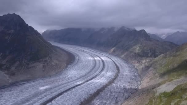 Droneshot Com Vista Para Glaciar Aletsch Suíça — Vídeo de Stock