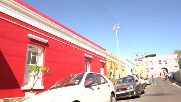 Piękna Ulica Dzielnicy Kaap Kolorowymi Domami Kapsztad Rpa — Wideo stockowe