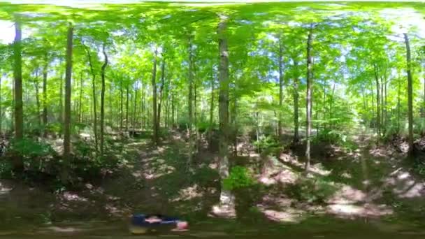 360 Clip Eines Reifen Mannes Fuß Durch Einen Wald — Stockvideo