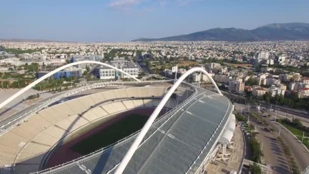 Aflopende Drone Schot Naast Het Spiro Louis Olympisch Stadion Athene — Stockvideo