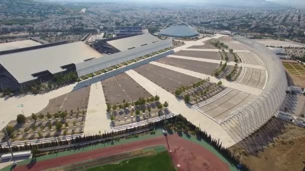 Aereo Drone Sparato Volare Panning Sopra Parco Olimpico Atene Grecia — Video Stock