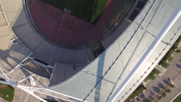 Luchtvogels Zicht Vliegen Het Voetbalveld Het Olympisch Stadion Spiro Louis — Stockvideo