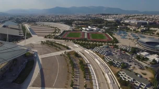 Aereo Drone Panning Girato Attraverso Parco Olimpico Atene Grecia — Video Stock