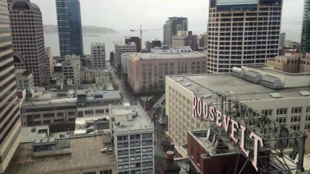 Waktu Berlalu Pusat Kota Seattle Pada Hari Yang Mendung Selama — Stok Video