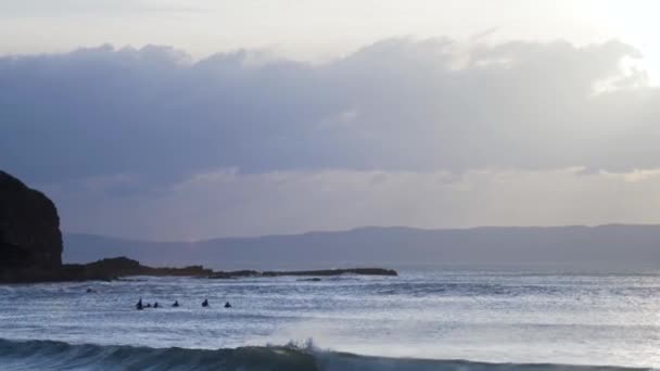 Vista Los Surfistas Esperando Olas — Vídeos de Stock