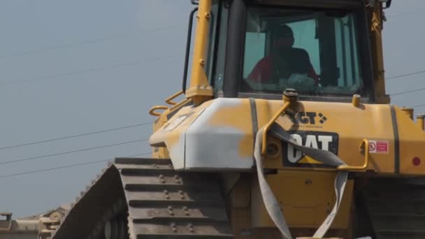 Bulldozer Movimento Canteiro Obras Tiro Câmara Lenta — Vídeo de Stock