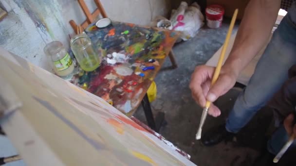 Atelier Painting Artist Konstnärsmålning Slow Motion — Stockvideo