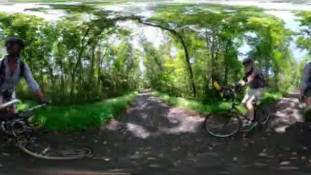 360 Idős Idős Férfi Biciklizés Vasúti Pályán Egy Napsütéses Napon — Stock videók