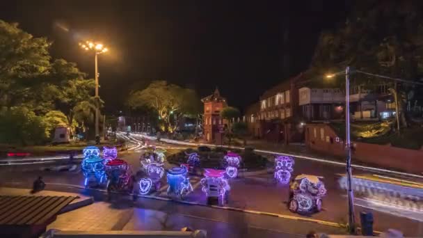 Night Timelapse Stadthuys Malacca Dutch Red Square Cree Que Edificio — Vídeos de Stock
