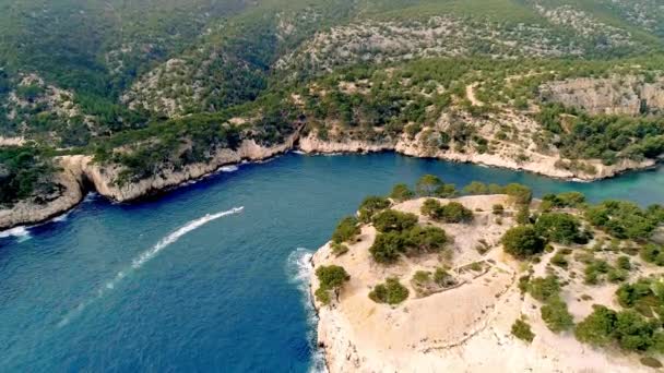 Drone Filmato Barca Calanque Vicino Cassis Nel Sud Della Francia — Video Stock