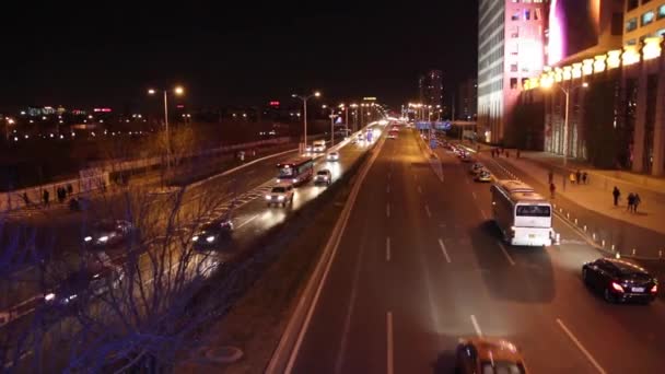 Avenue Och Bro Bredvid Den Olympiska Kuben Natten Peking Kina — Stockvideo