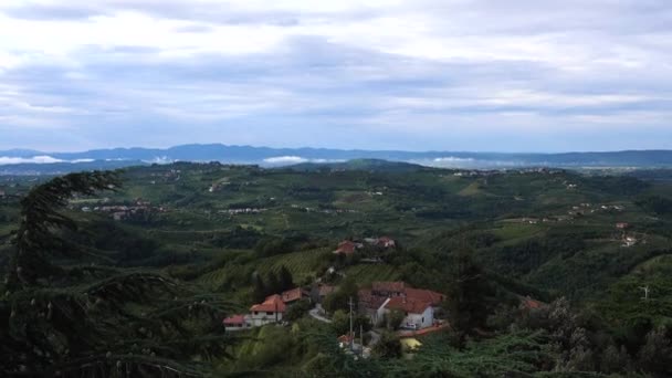 Aldeias Gonjace Kojsko Steverjan Goriska Brda Com Vinhas Pomares Zoom — Vídeo de Stock