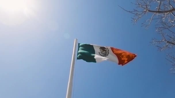 Mexicaanse Vlag Zwaaiend Slow Motion Een Zonnige Dag Cabo Close — Stockvideo