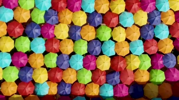 Luchtopname Van Het Umbrella Festival Agueda Portugal — Stockvideo