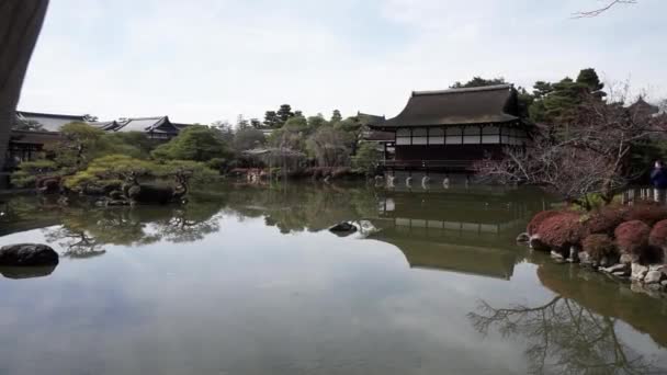 Dolly Fora Uma Lagoa Muito Calma Com Reflexão Jardim Zen — Vídeo de Stock