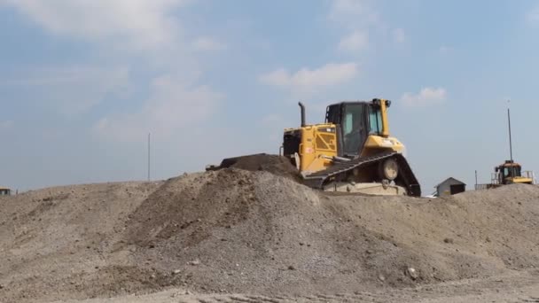 Bulldozer Nivelamento Terra Canteiro Obras Aterro — Vídeo de Stock