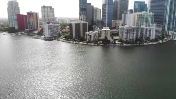 Flygfoto Över Havet Sida Lägenhetsbyggnader Miami — Stockvideo