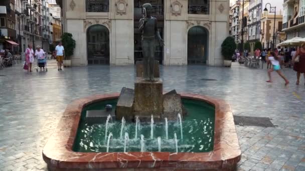 Veduta Della Statua Della Fontana Ragazzo Nella Piazza Centrale Cartagena — Video Stock