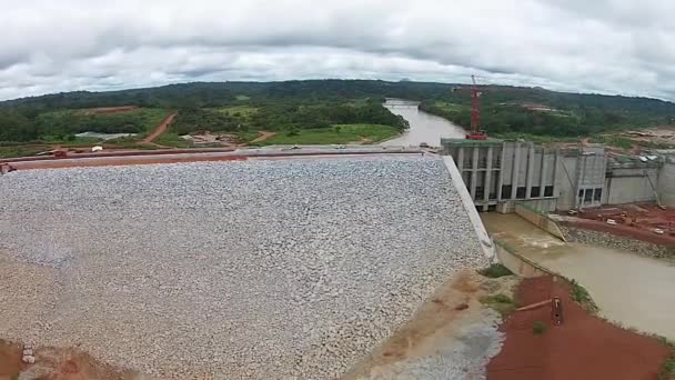 Lom Pangar Dam Construction Aerial View Drone — ストック動画