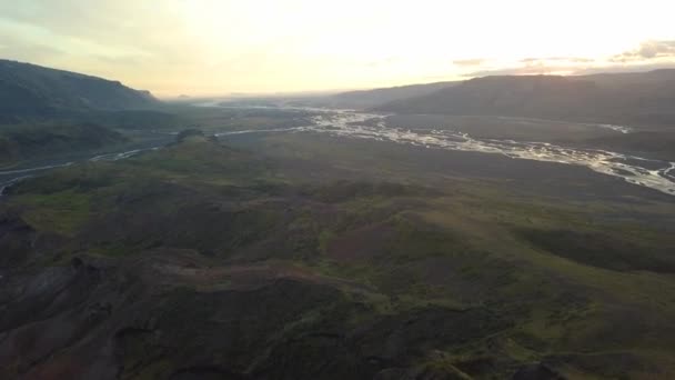 Vista Aérea Thorsmork Islândia Bela Paisagem Islandesa Drone Voa Para — Vídeo de Stock