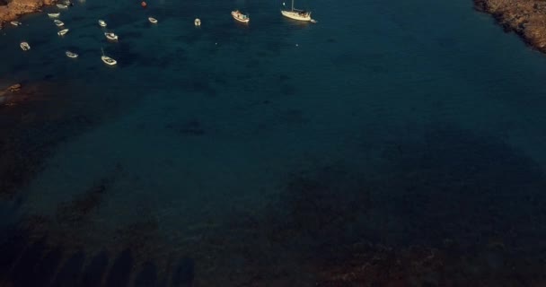 Barcos Están Atracados Amarrados Turistas Divirtiéndose Playa Isla Amorgos Grecia — Vídeos de Stock