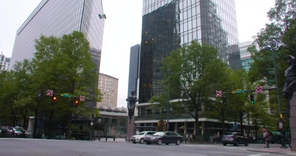 Foto Van Het Centrum Charlotte Handel Tryon Street — Stockvideo