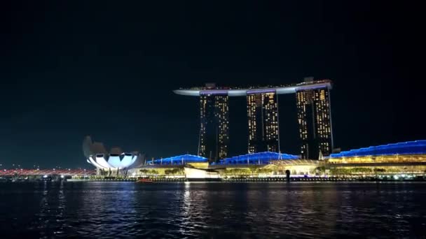 Singapur Daki Marina Körfezi Kumlu Otelinin Gece Manzarası — Stok video