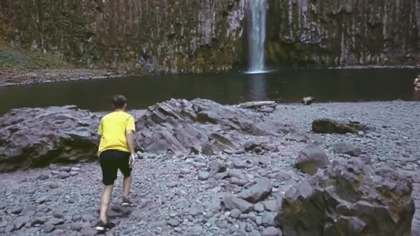 Droning Magnificent Abiqua Falls Rocky Creek Scotts Mills Oregon Con — Video Stock