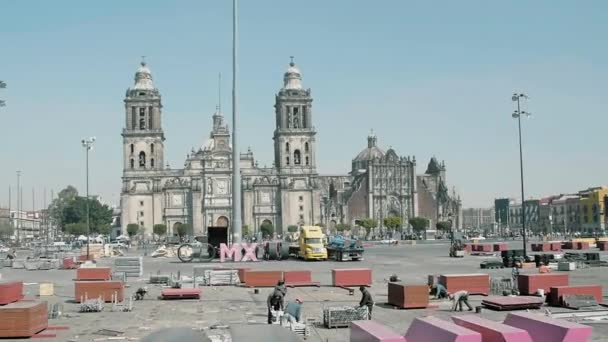 Catedral Kurch Och Zocalo Main Square Cdmx Mexico City Shot — Stockvideo