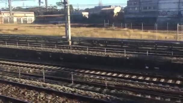 轨道上火车车窗外的影像 — 图库视频影像