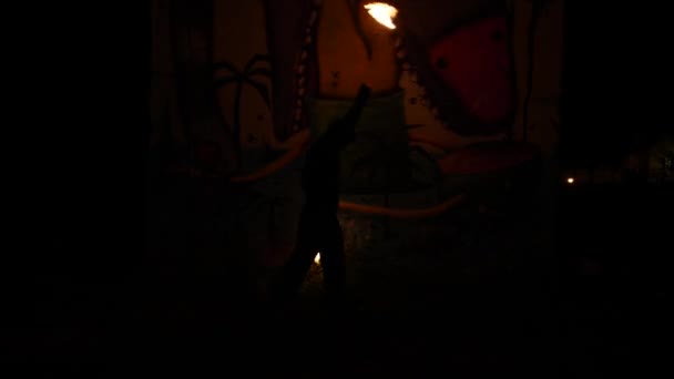 Artiste Feu Joue Avec Fire Poi Fond Graffiti — Video