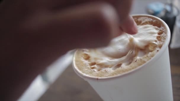 Movimento Slo Agitar Café Cappuccino Com Espuma — Vídeo de Stock