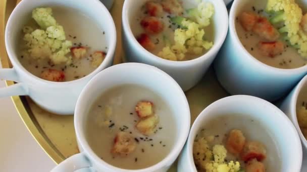 Tazas Sopa Coliflor — Vídeo de stock