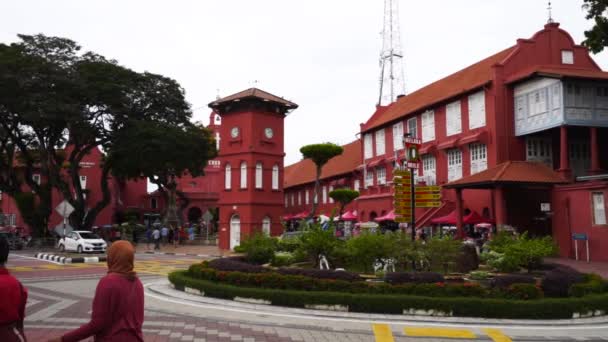 Пара Прогулок Красной Площади Малакка Малайзия — стоковое видео