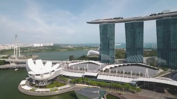 Vista Aerea Sullo Skyline Singapore Marina Bay Area Promontorio Sorvolo — Video Stock