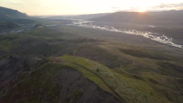 Majestueuse Vue Aérienne Depuis Thorsmork Islande Beau Coucher Soleil Été — Video