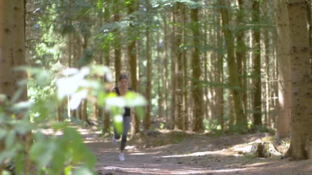 Una Mujer Comienza Sprint Por Sendero Del Parque Como Parte — Vídeos de Stock